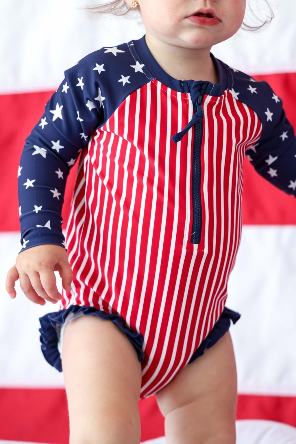 Long Sleeve Rash Guard with Front Zipper | Stars & Stripes Party