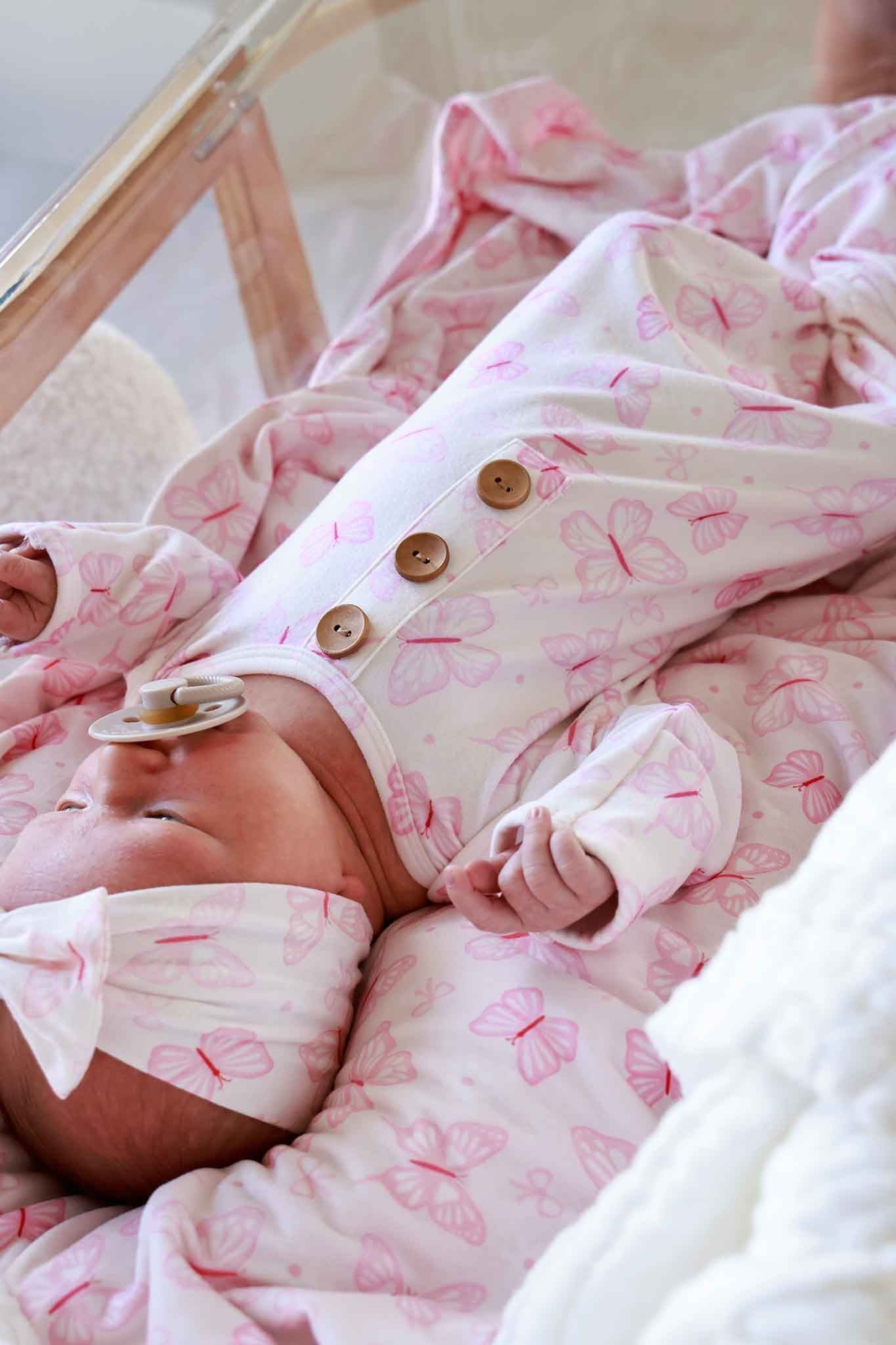 Newborn Baby Knot Gown & Hat Set | Blooming Butterflies