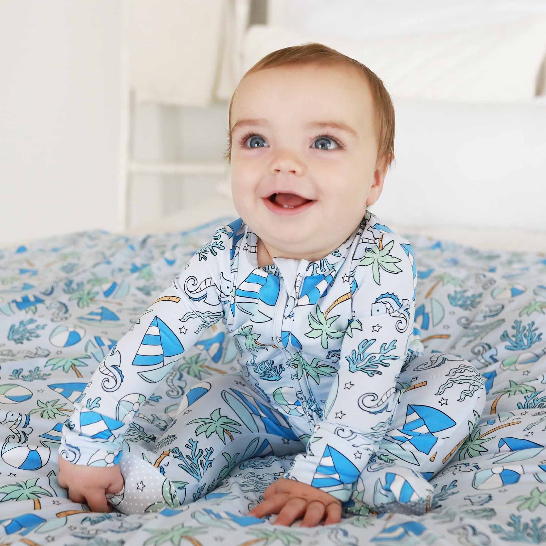 Tiny Tides Zipper Footie | Blue
