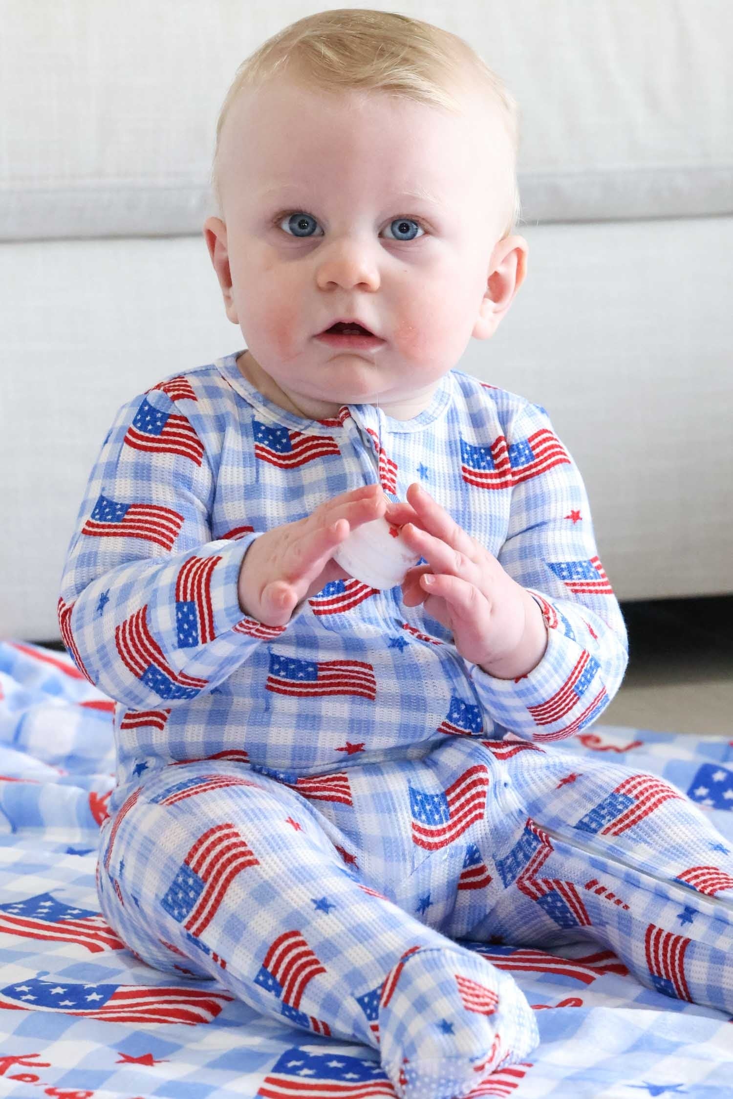 Bamboo Waffle Zipper Footie | Star-Spangled Picnic