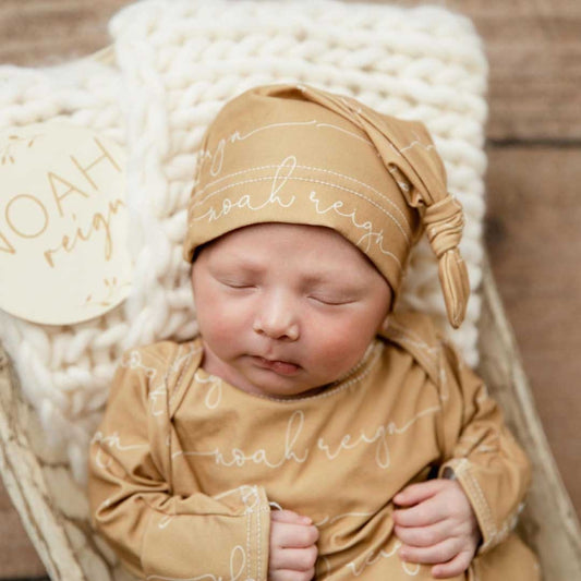 Solid Mustard Personalized Newborn Baby Knot Gown