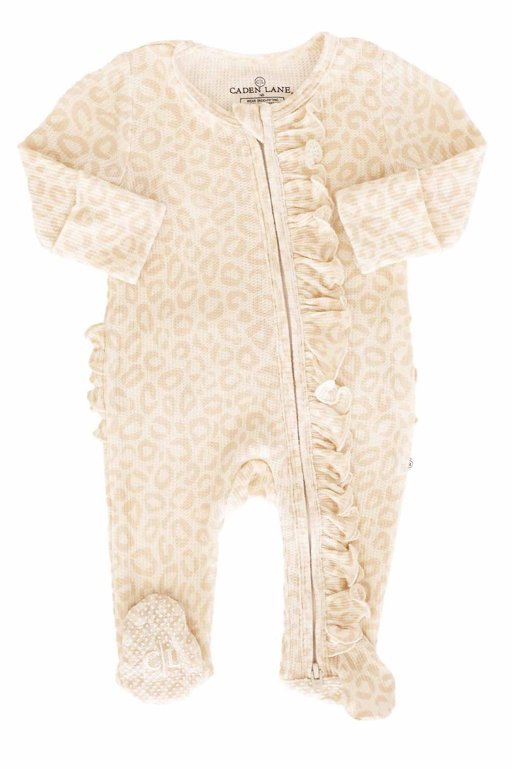 Bamboo Waffle Ruffle Zipper Footie | Lovely Leopard