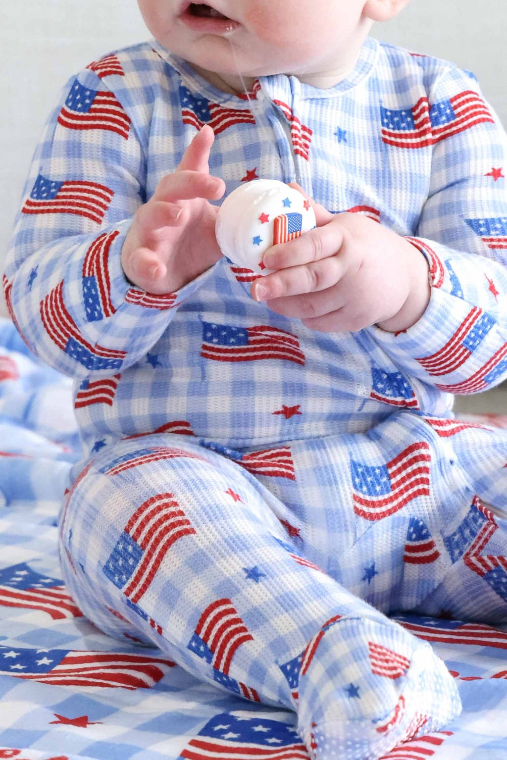 Bamboo Waffle Zipper Footie | Star-Spangled Picnic