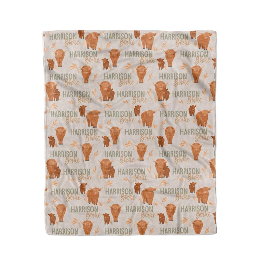 Happy Highland Cows Personalized Kids Blanket