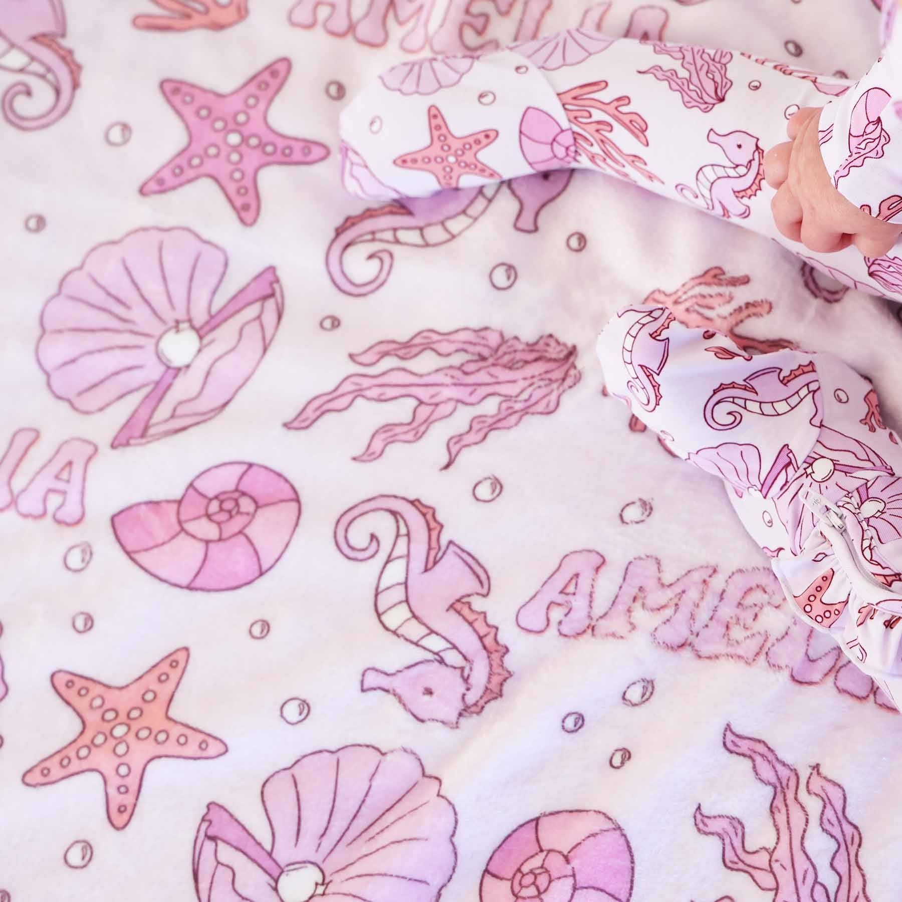 Tiny Tides Personalized Kids Blanket | Pink