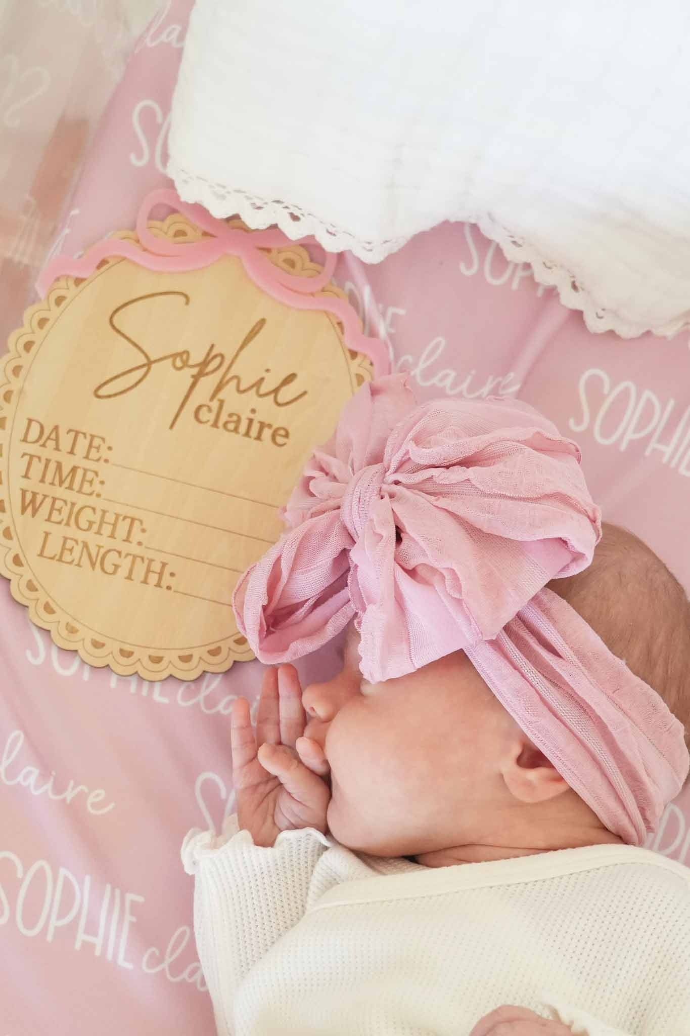 Personalized Birth Stats Wood Announcement | Precious Bow