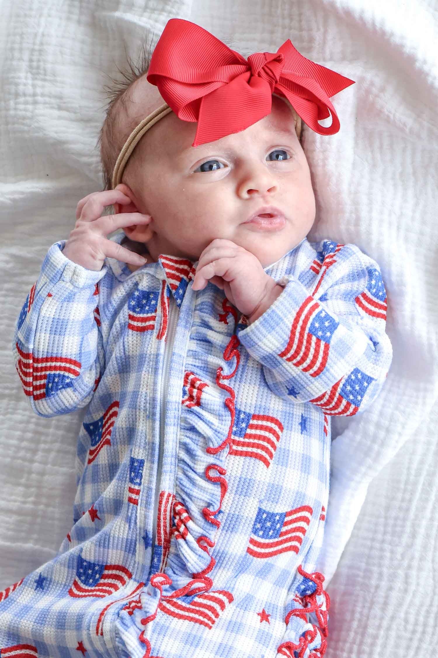 Bamboo Waffle Ruffle Zipper Footie | Star-Spangled Picnic
