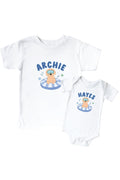 Personalized Poolside Pups Blue Graphic Bodysuit & Kids Tee | White