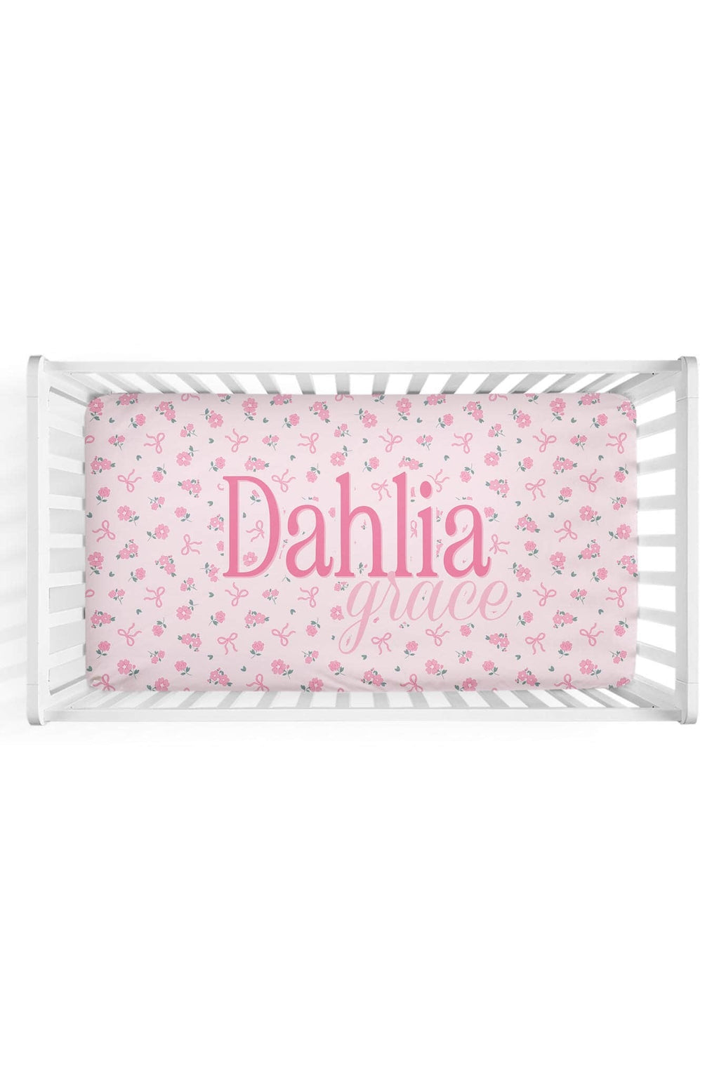 Ribbon & Roses Personalized Crib Sheet | Pink