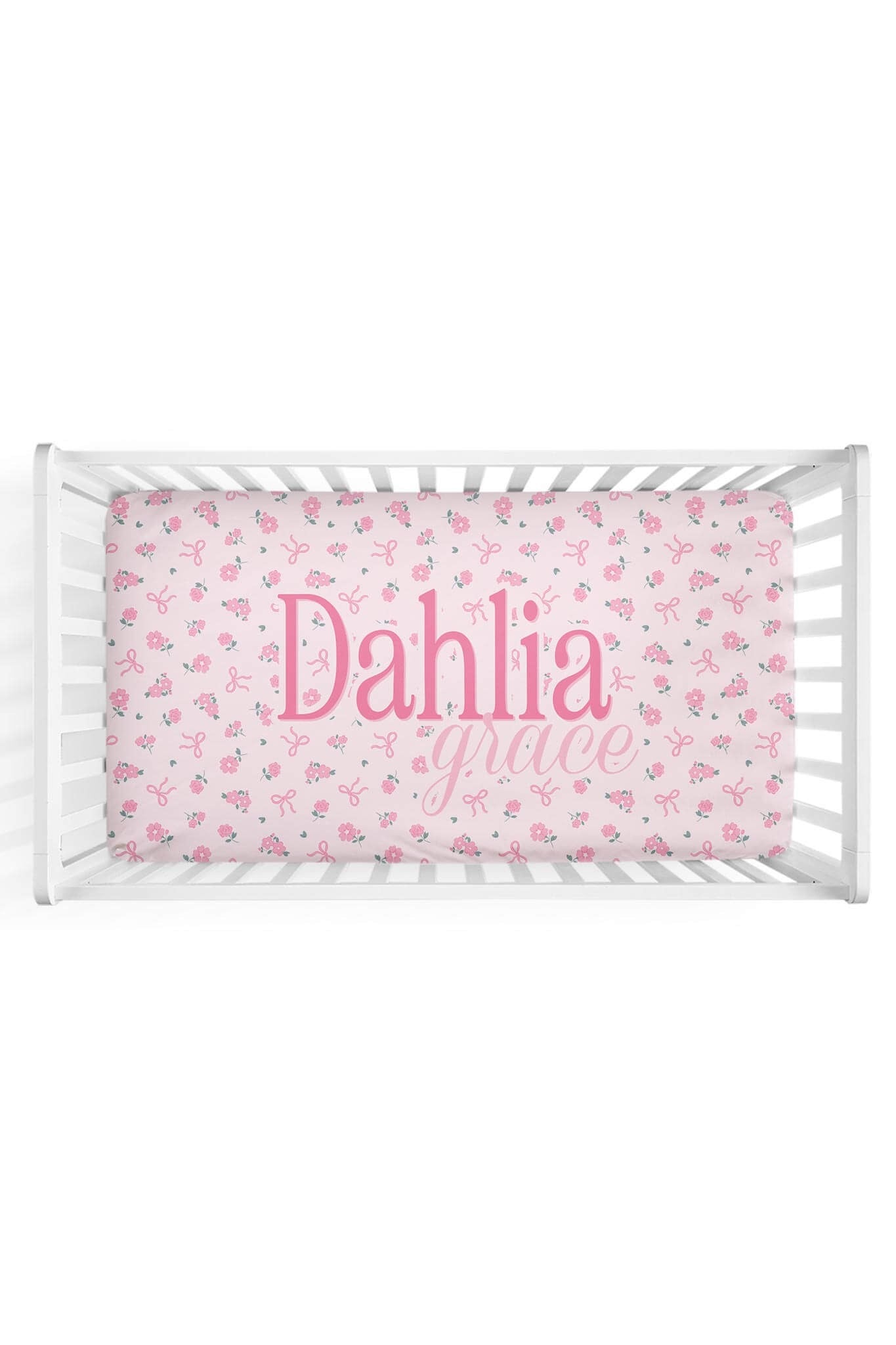 Ribbon & Roses Personalized Crib Sheet | Pink