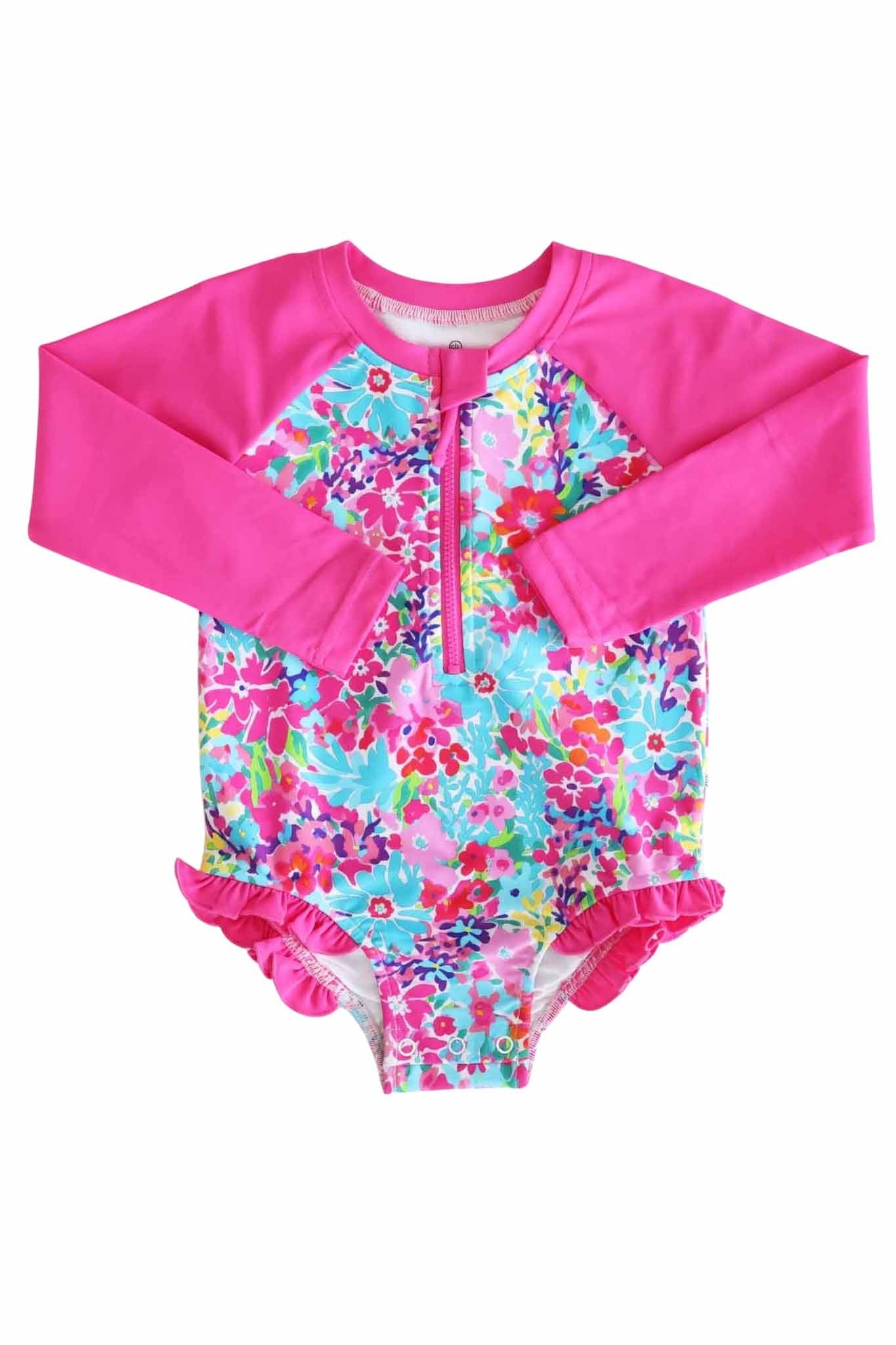 Long Sleeve Rash Guard with Front Zipper | Petal Splash