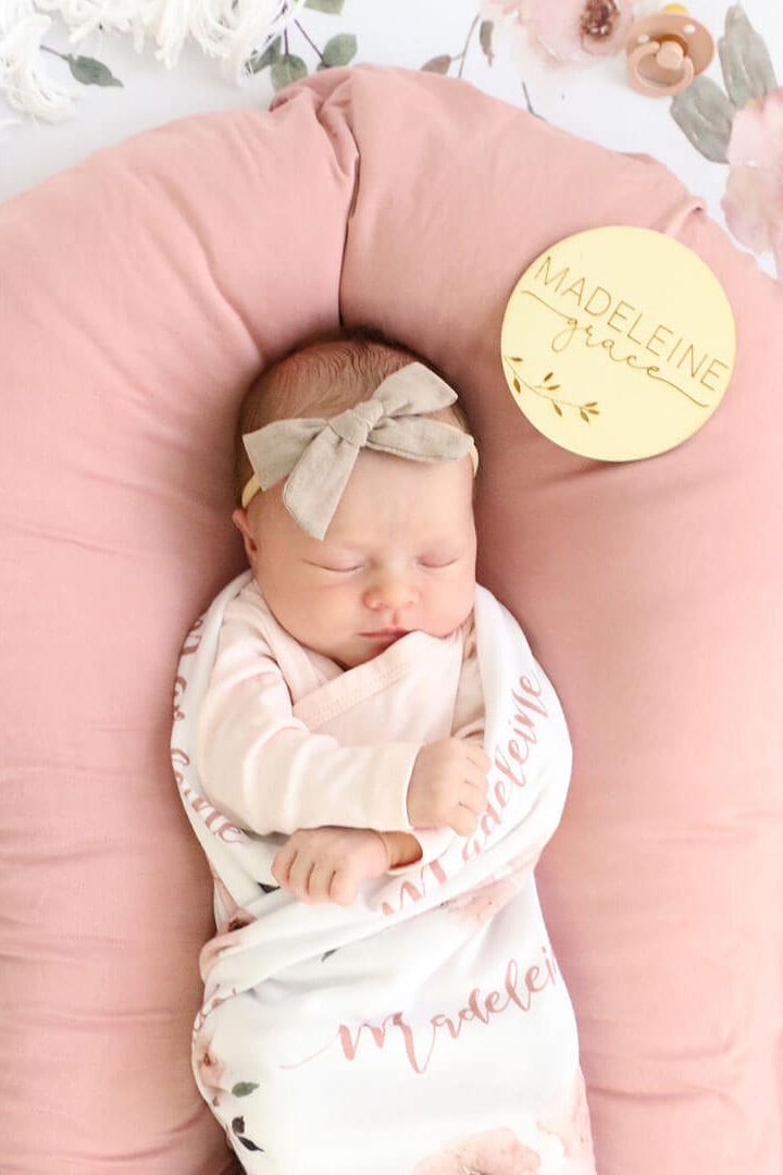 Millie's Dusty Rose Garden Personalized Baby Name Swaddle Blanket