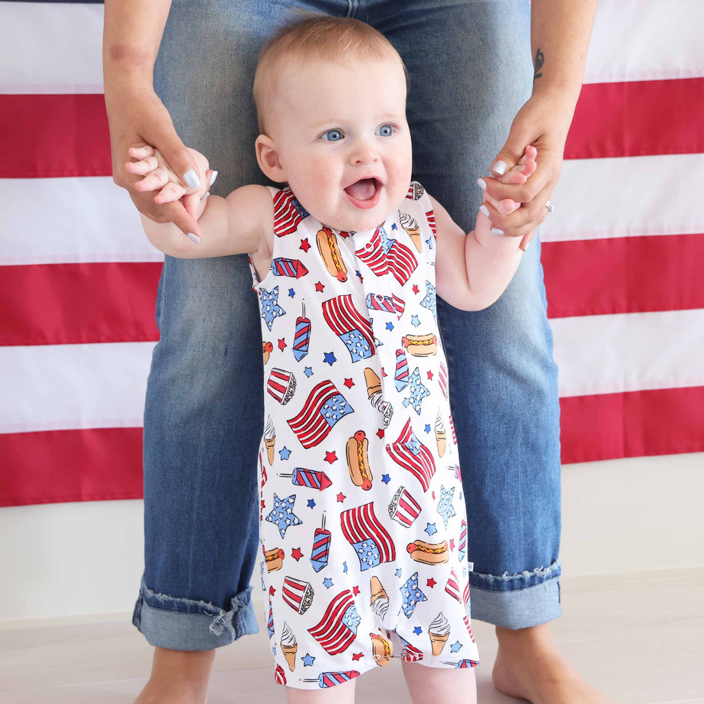 Sleeveless Snap Romper | Party in the USA Fireworks