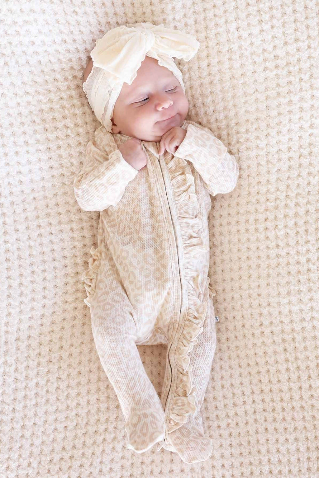 Bamboo Waffle Ruffle Zipper Footie | Lovely Leopard