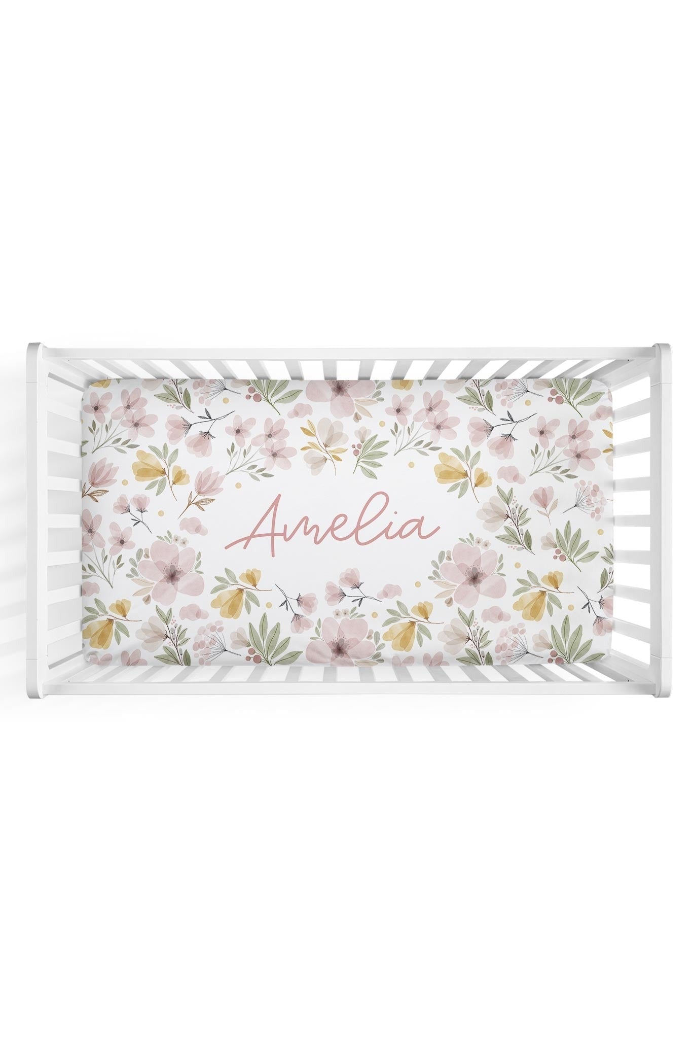 Maeve's Mauve & Mustard Floral Personalized Crib Sheet