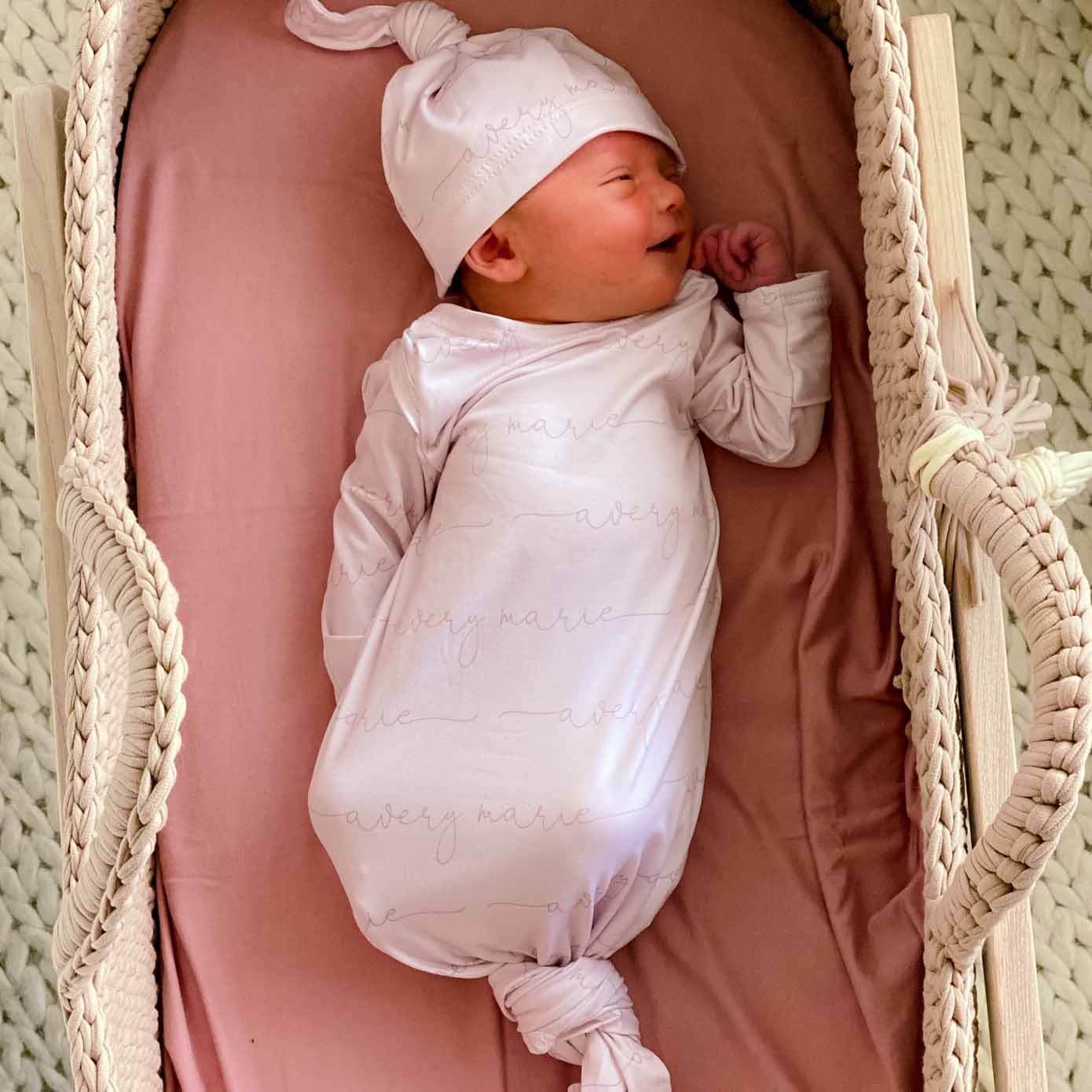 Solid Blush Personalized Newborn Baby Knot Gown