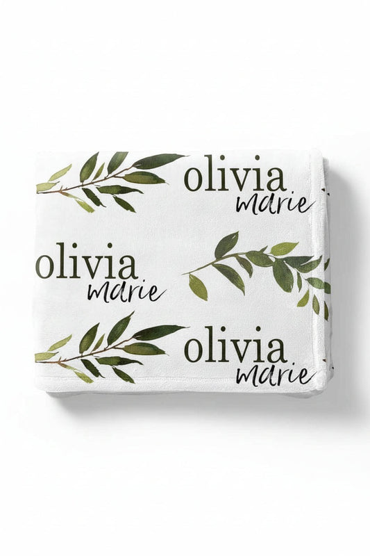 Olive Leaf Personalized Toddler Blanket