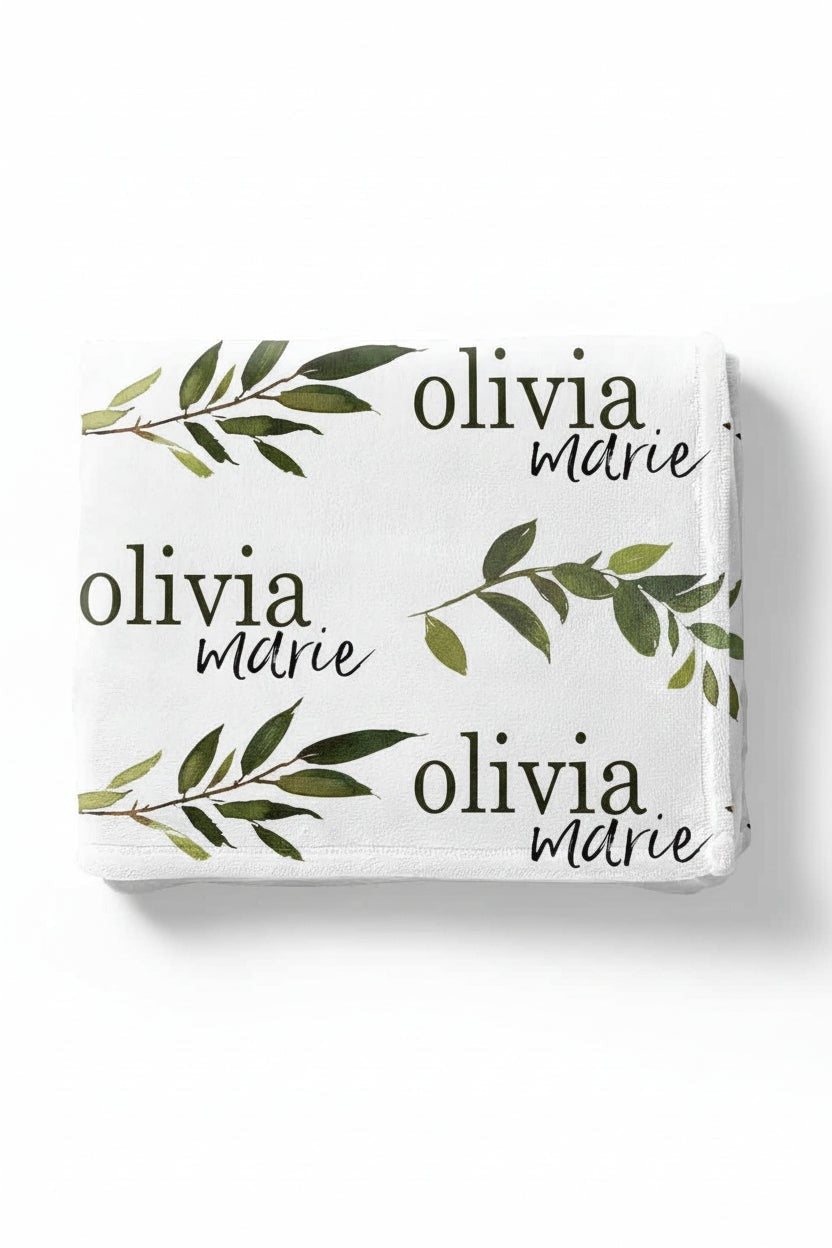 Olive Leaf Personalized Toddler Blanket