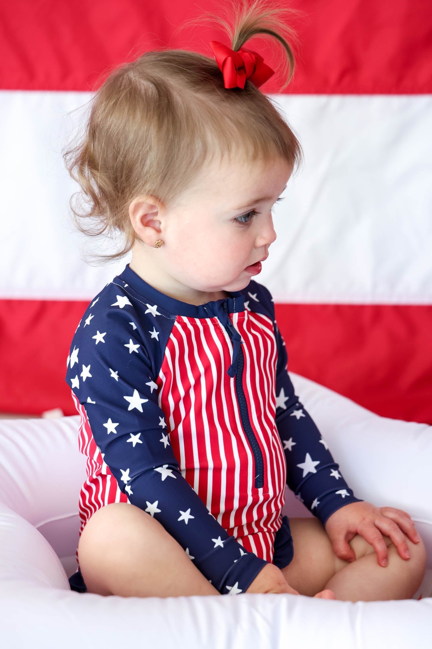 Long Sleeve Rash Guard with Front Zipper | Stars & Stripes Party