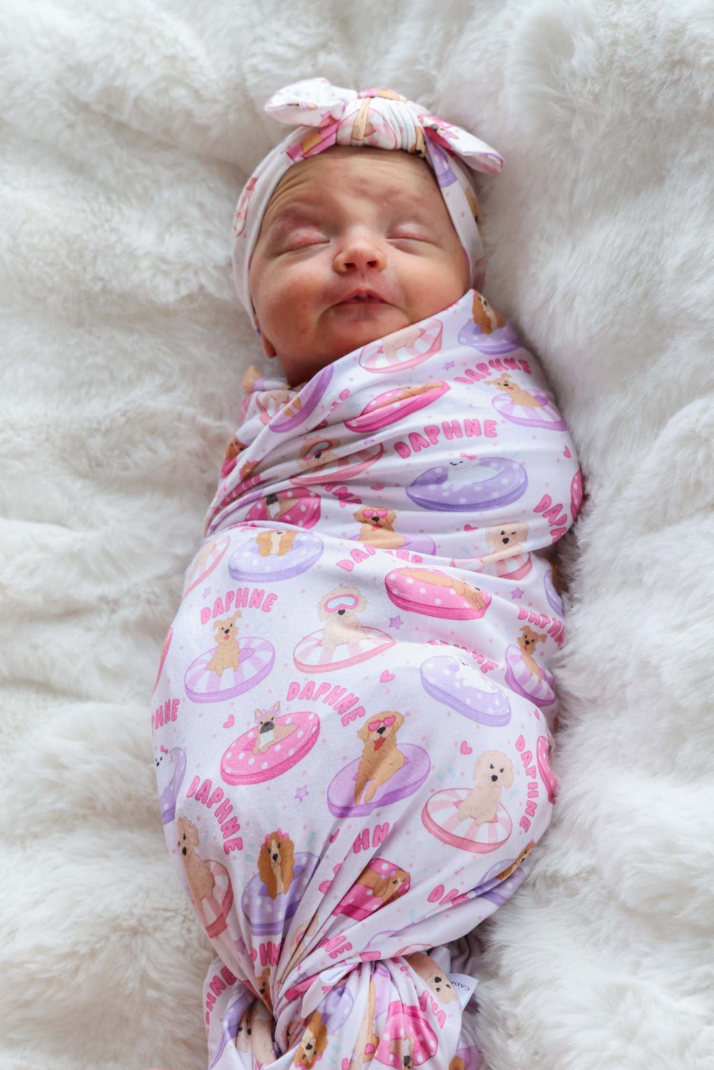 Personalized Swaddle Blanket | Poolside Pups Pink