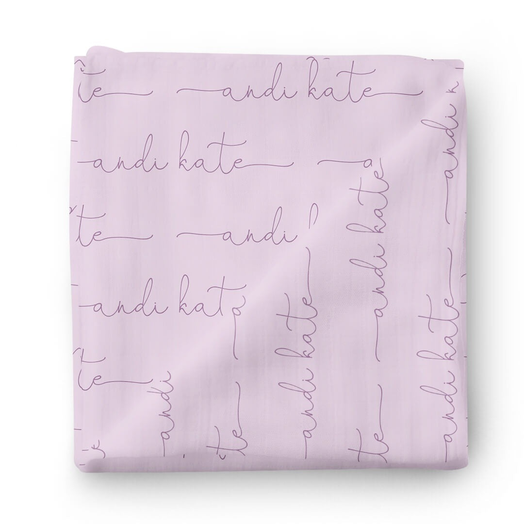 Personalized Light Lavender Baby Name Swaddle Blanket - Script