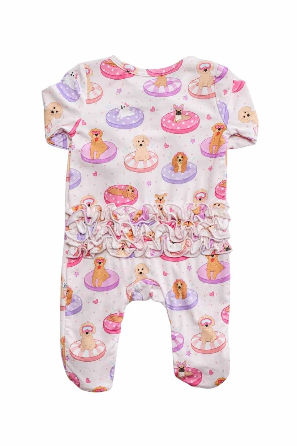 Ruffle Zipper Footie | Poolside Pups Pink