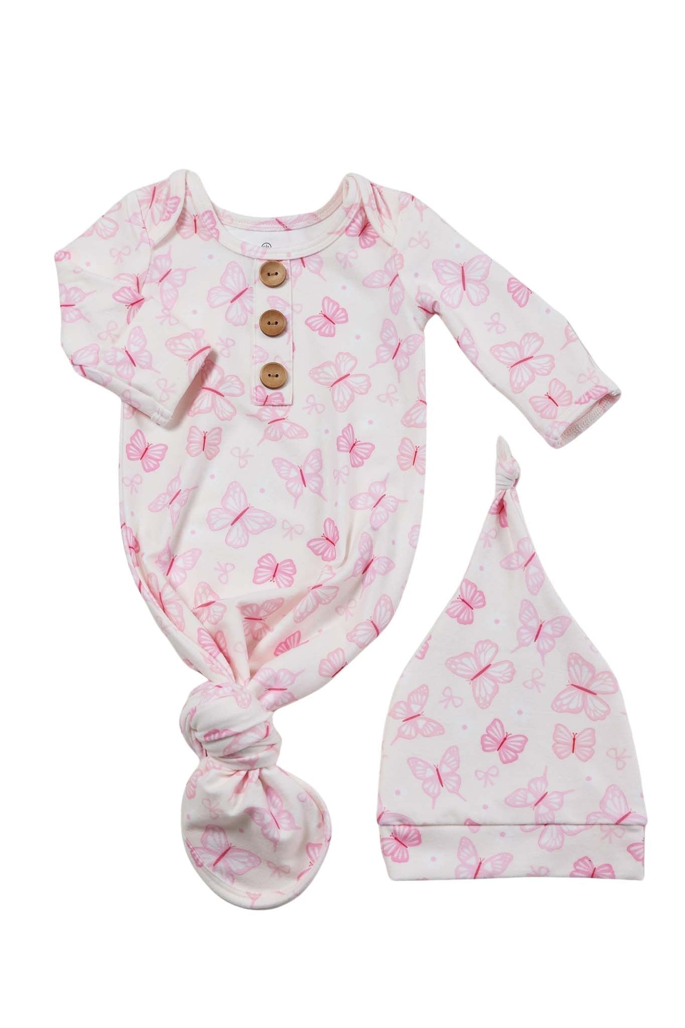 Newborn Baby Knot Gown & Hat Set | Blooming Butterflies