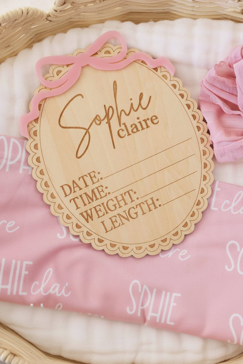 Personalized Birth Stats Wood Announcement | Precious Bow