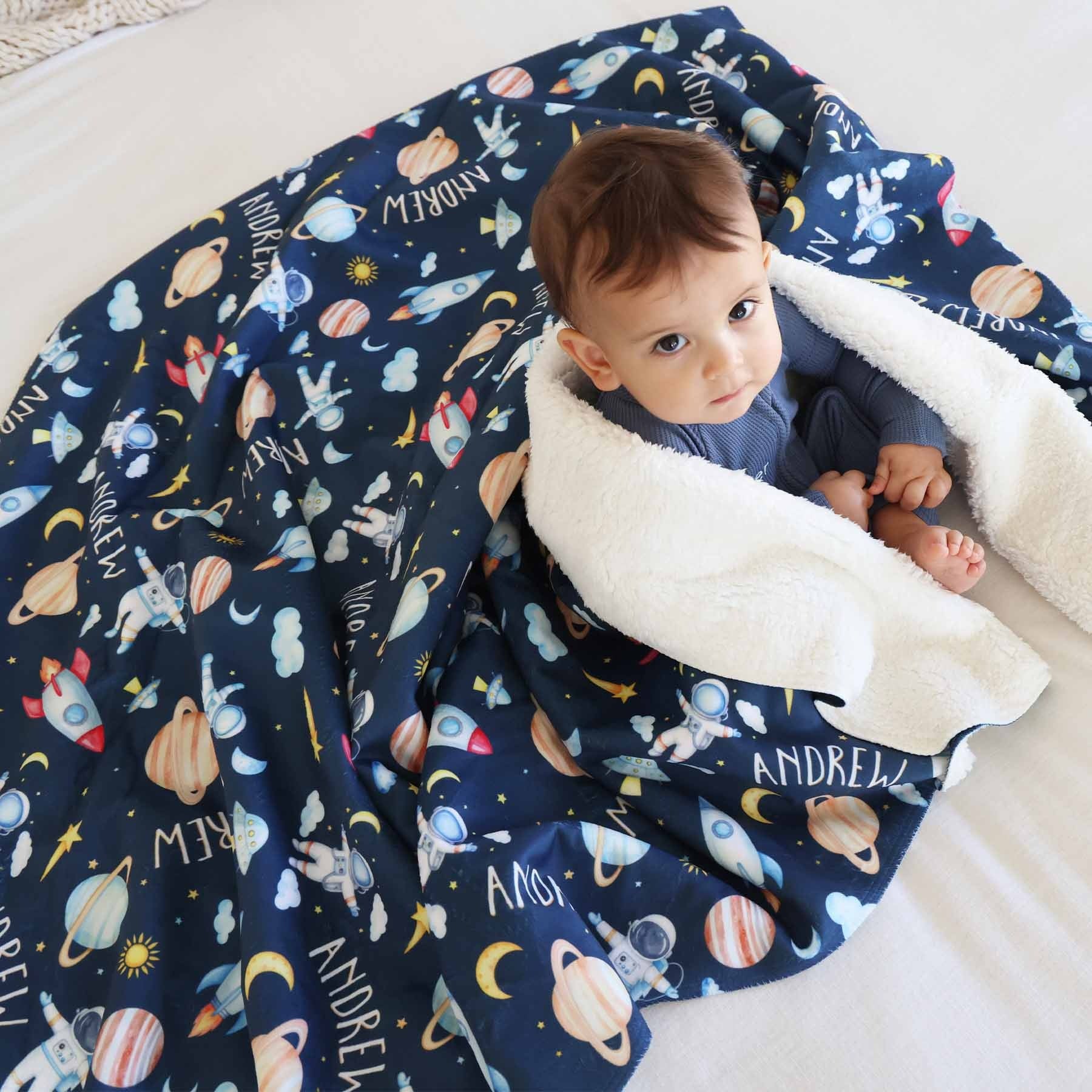 Personalized Sherpa Kids Blanket | Rocket Adventure