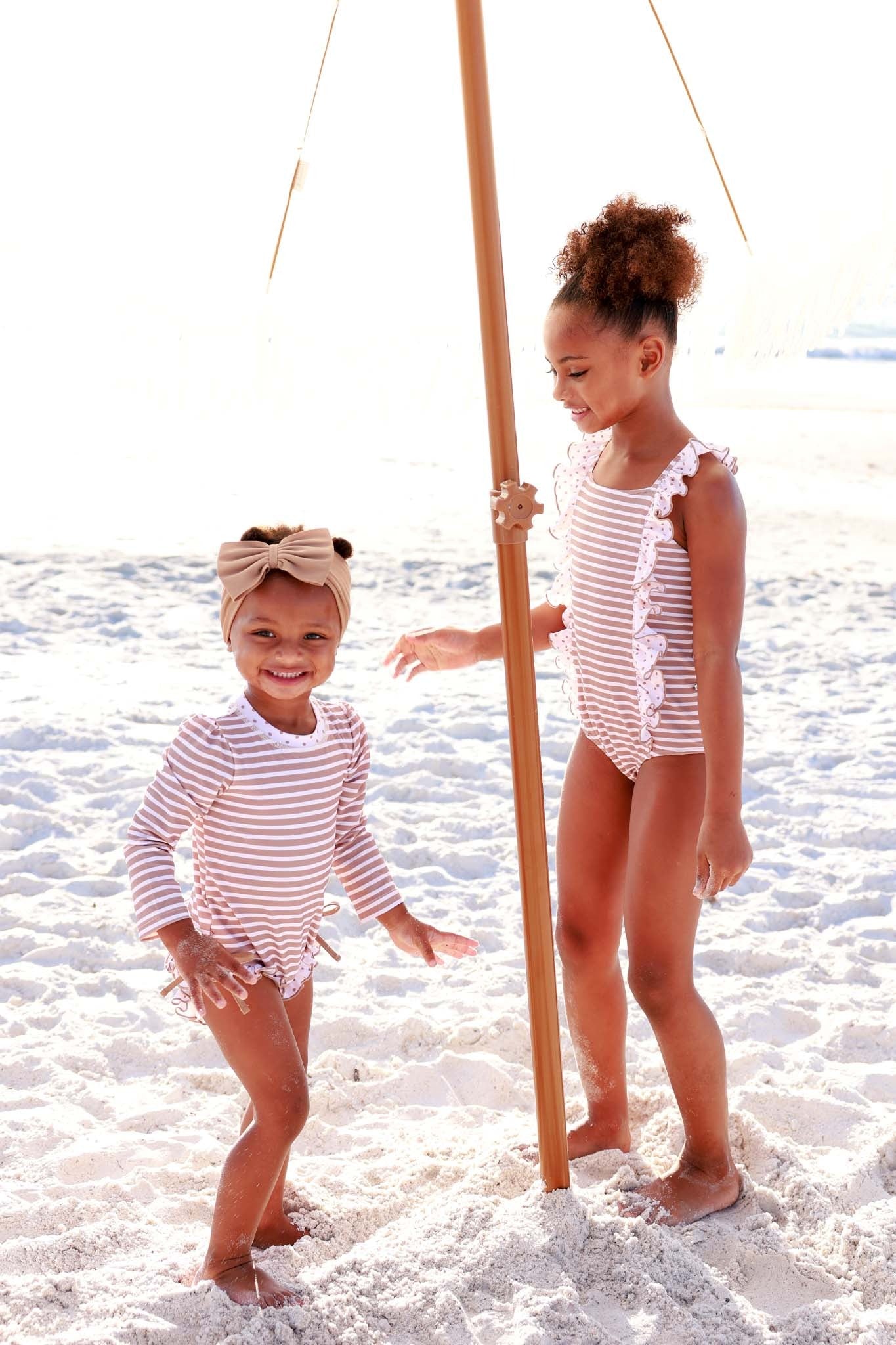 Long Sleeve Rash Guard With Ruffle Bottom | Sandy Stripes
