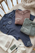 Embroidered Bamboo Waffle Zipper Footie | Mountain Haze