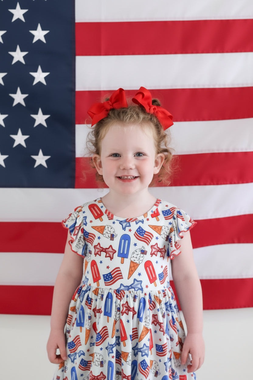 Ruffle Twirl Dress | Red, White & Cool