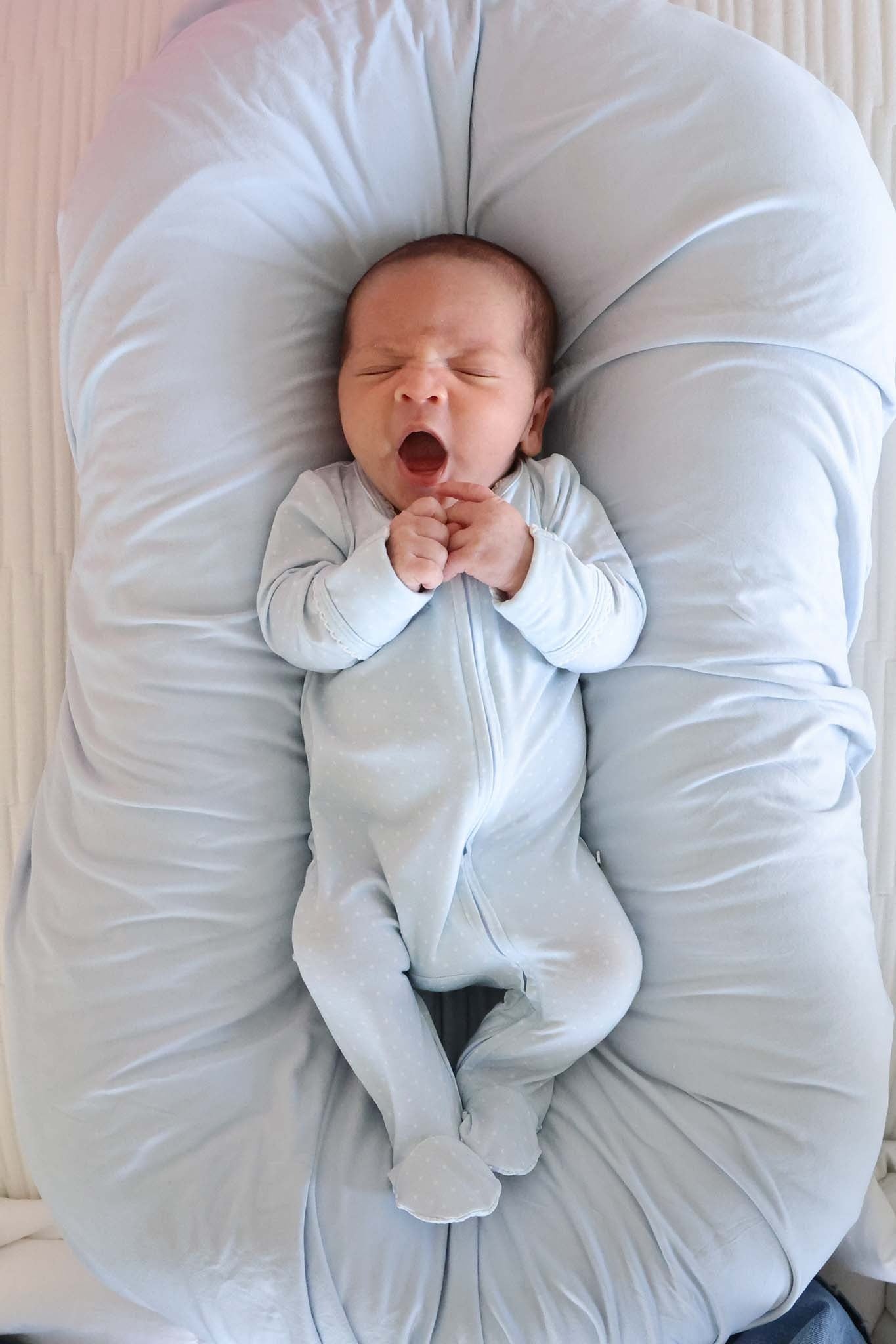 Picot Trim Bamboo Zipper Footie | Baby Blue
