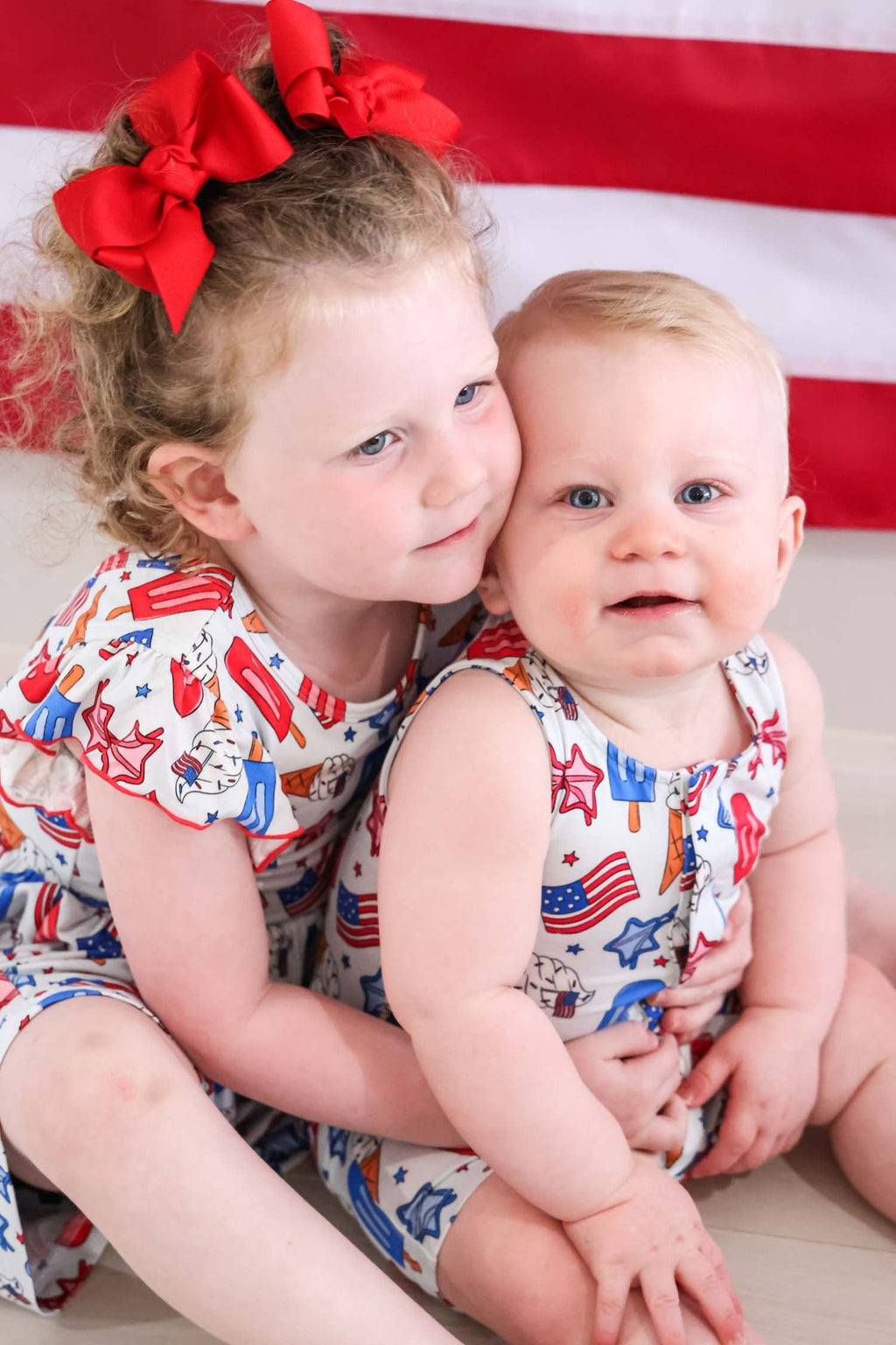 Sleeveless Snap Romper | Red, White & Cool