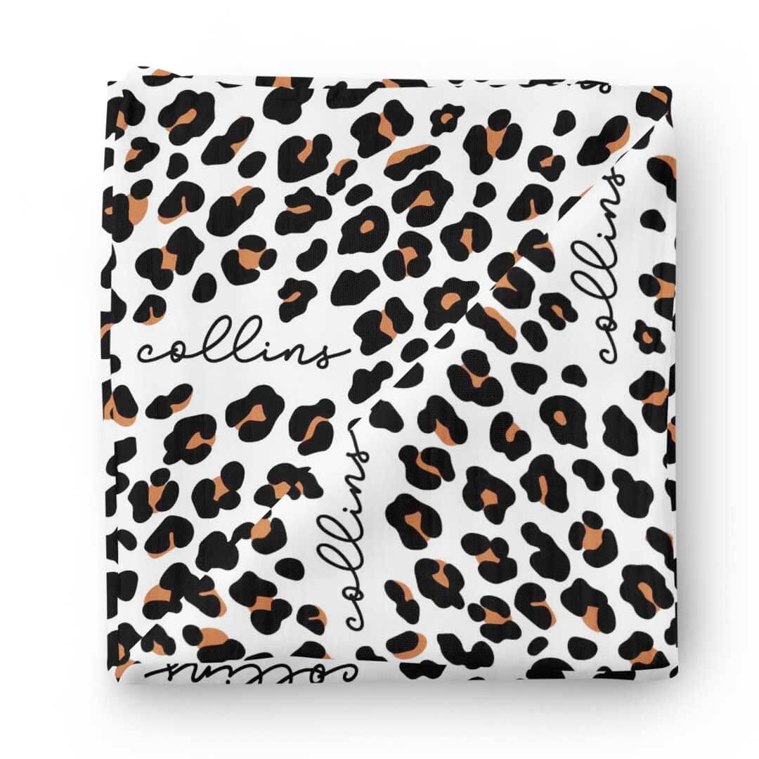Leopard Personalized Baby Name Swaddle Blanket