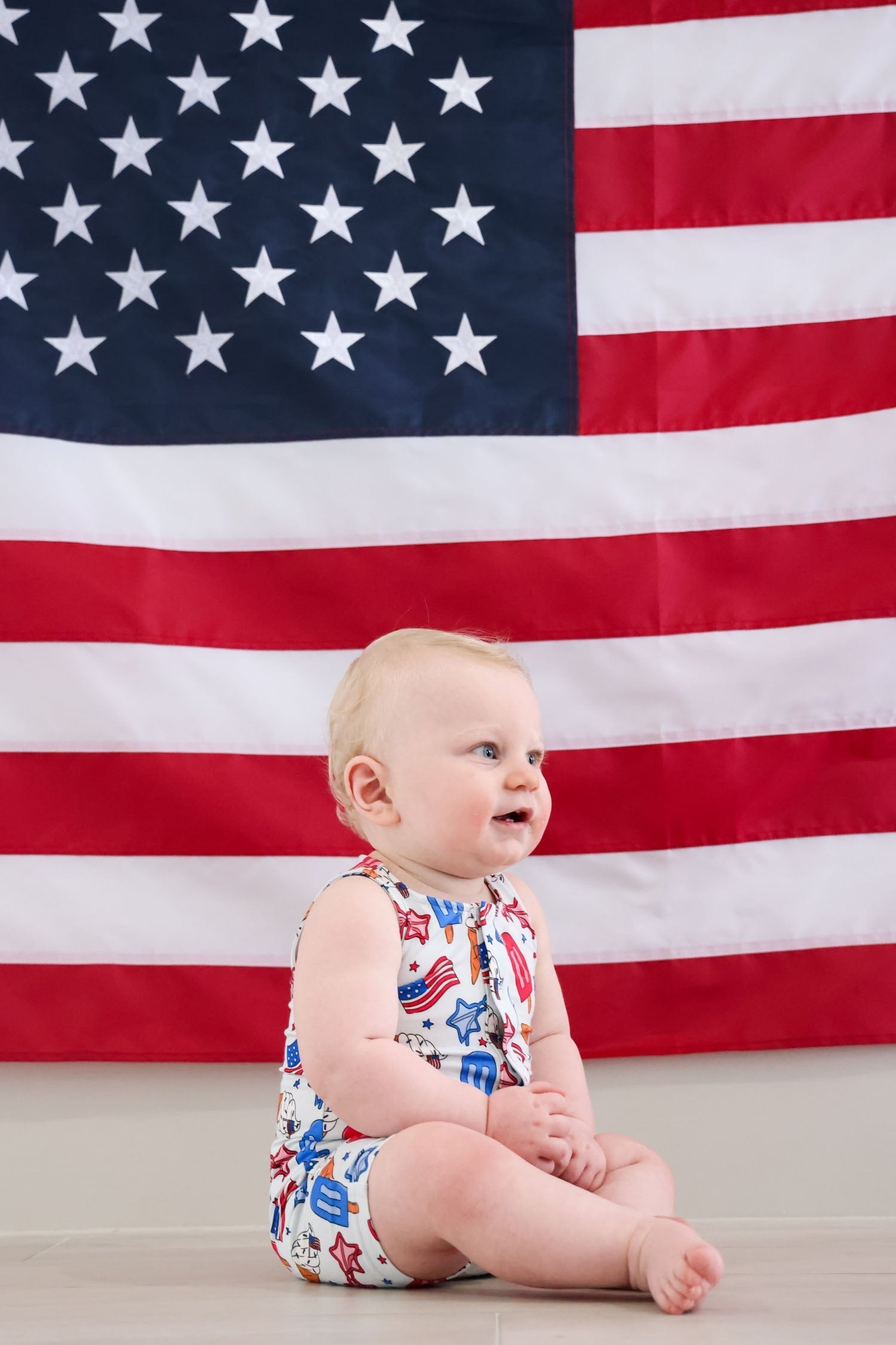 Sleeveless Snap Romper | Red, White & Cool