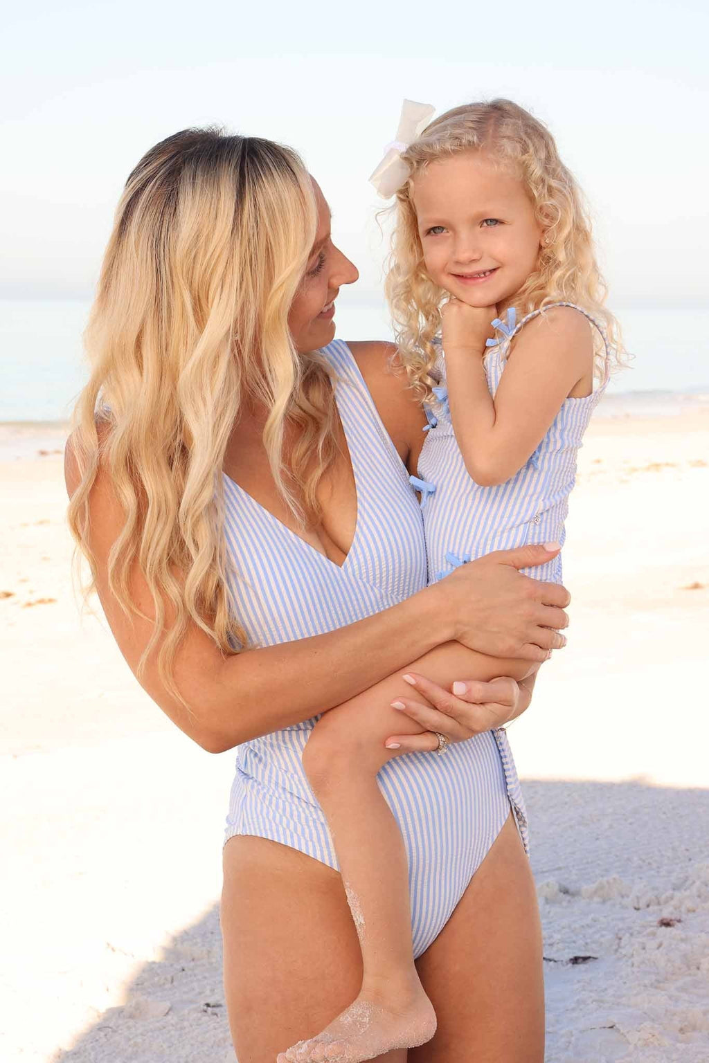 Tiny Bows One Piece | Seersucker Blue