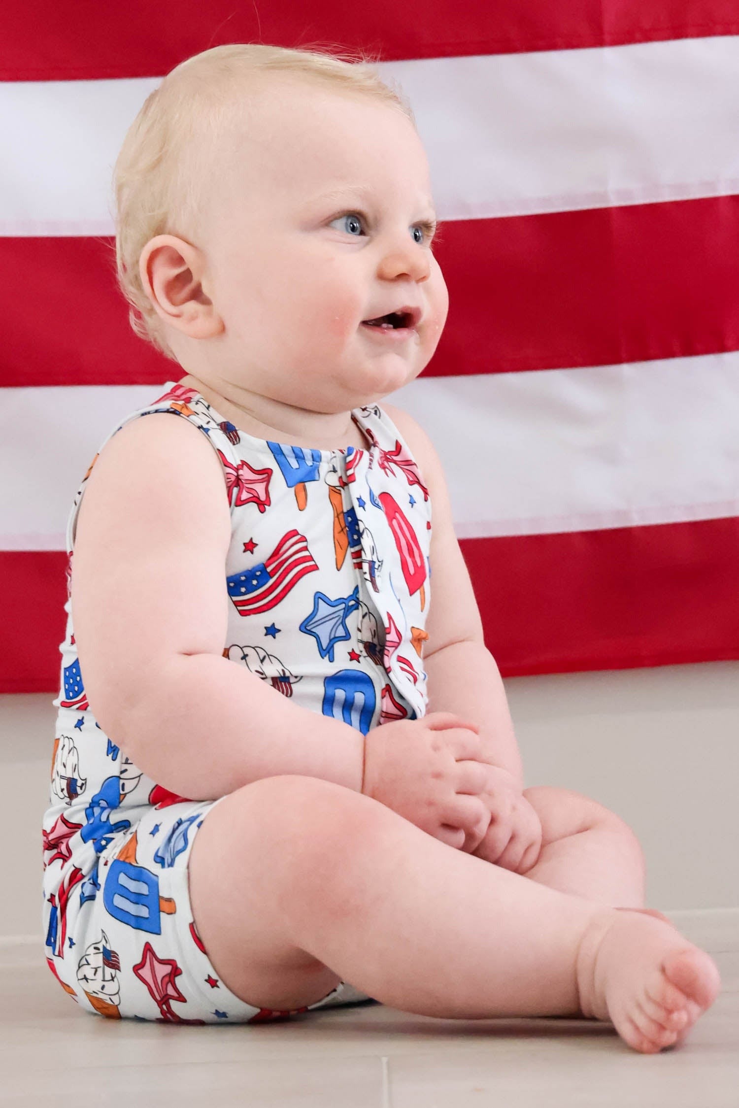 Sleeveless Snap Romper | Red, White & Cool