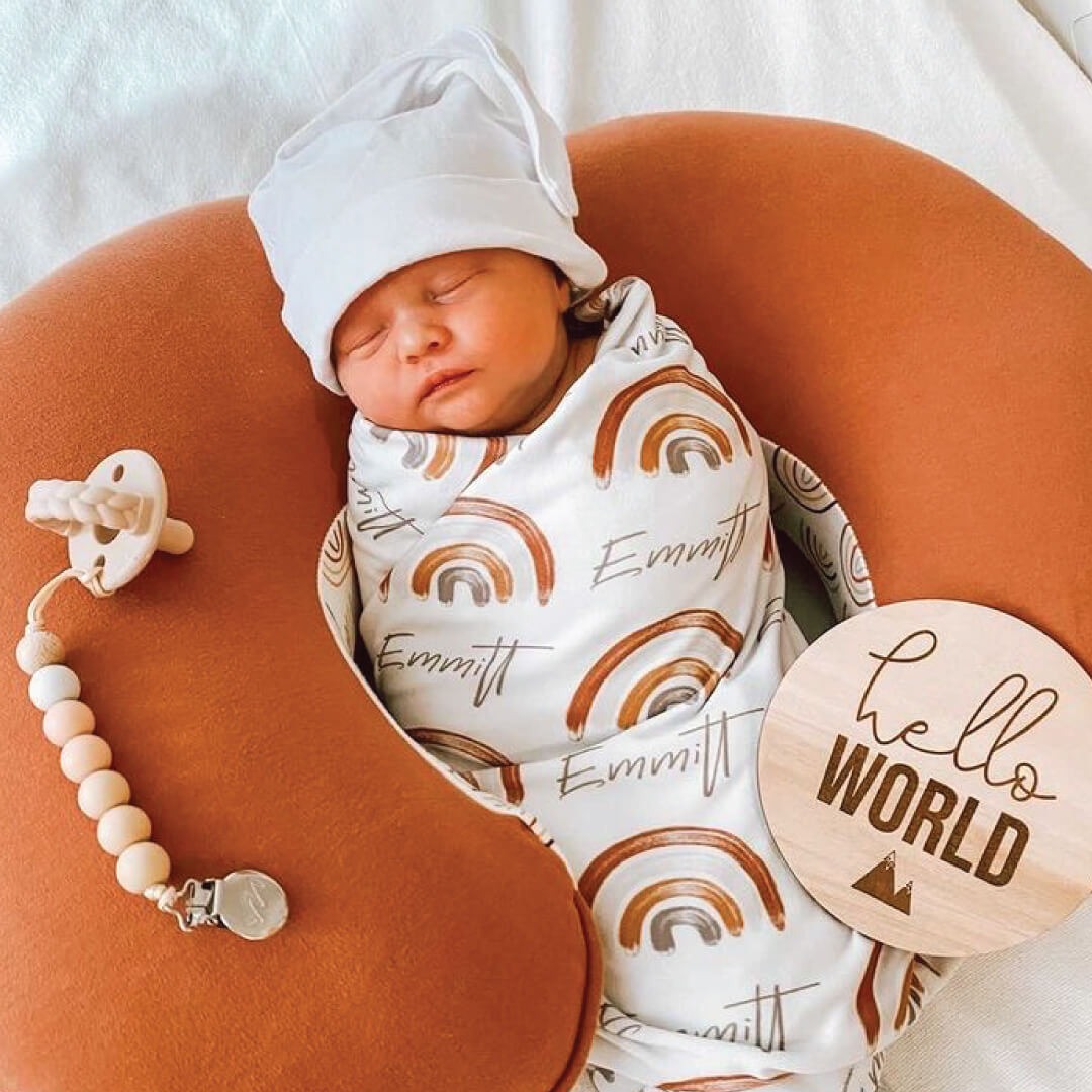 Cannon's Earthy Rainbow Personalized Swaddle Blanket