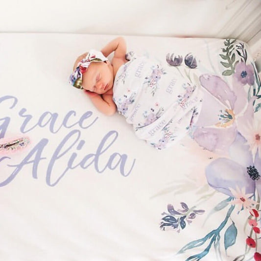 Rowan's Dusty Purple Bouquet Personalized Crib Sheet