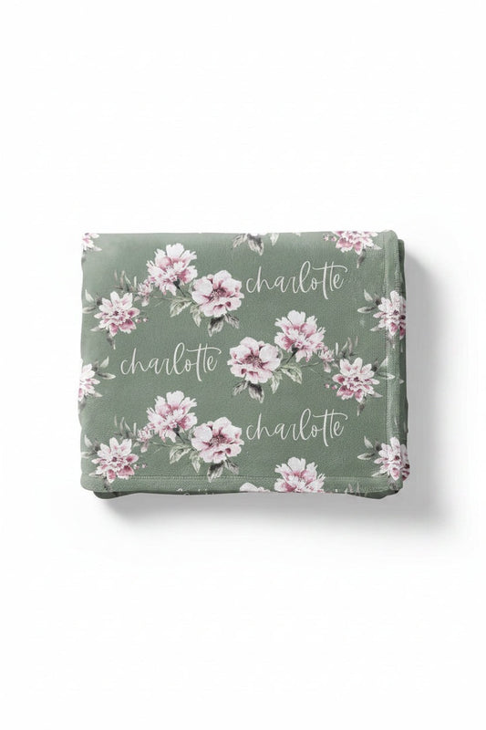 Saylor's Sage & Blush Floral Personalized Toddler Blanket