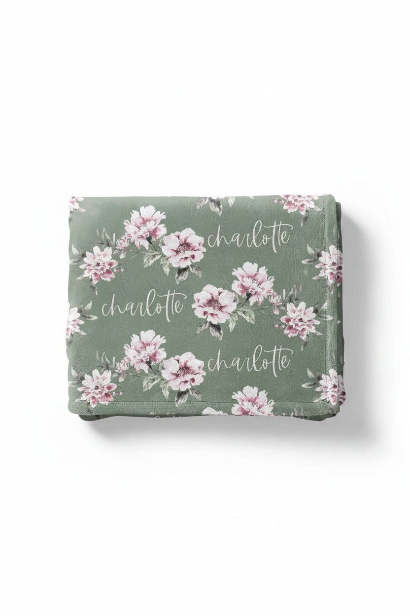 Saylor's Sage & Blush Floral Personalized Toddler Blanket