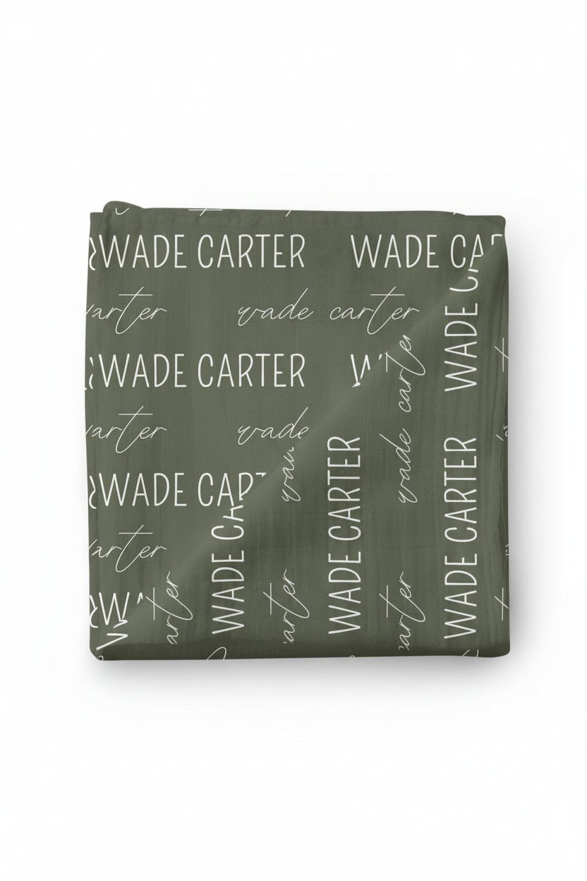 Personalized Olive Baby Name Swaddle Blanket - Block & Script