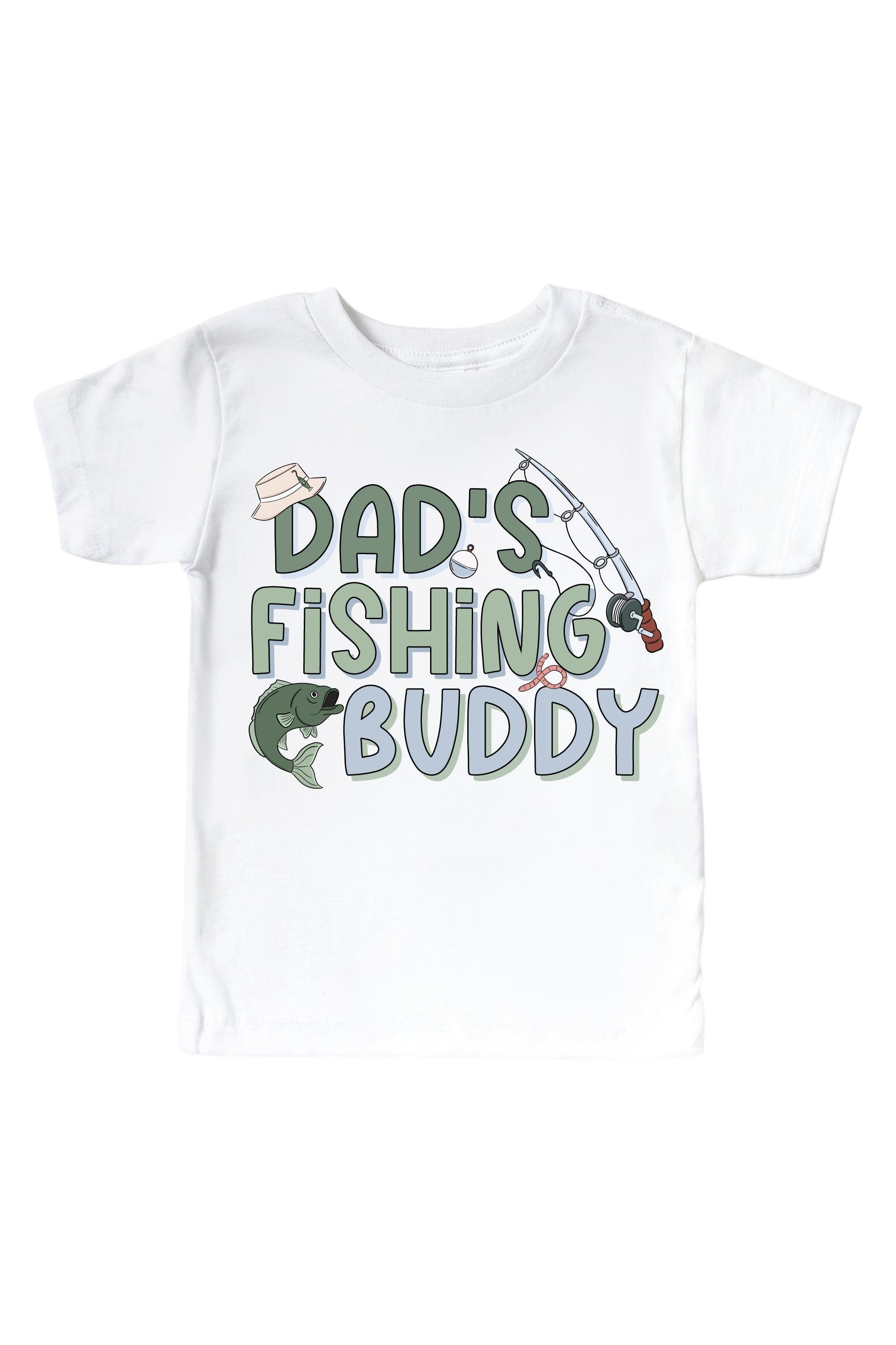 Dad's Fishing Buddy Graphic Bodysuit & Kids Tee | White