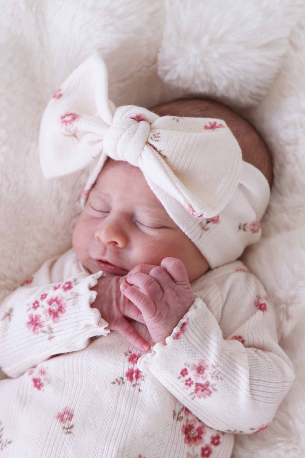 Precious Posies Pointelle Knit Large Bow Headwrap
