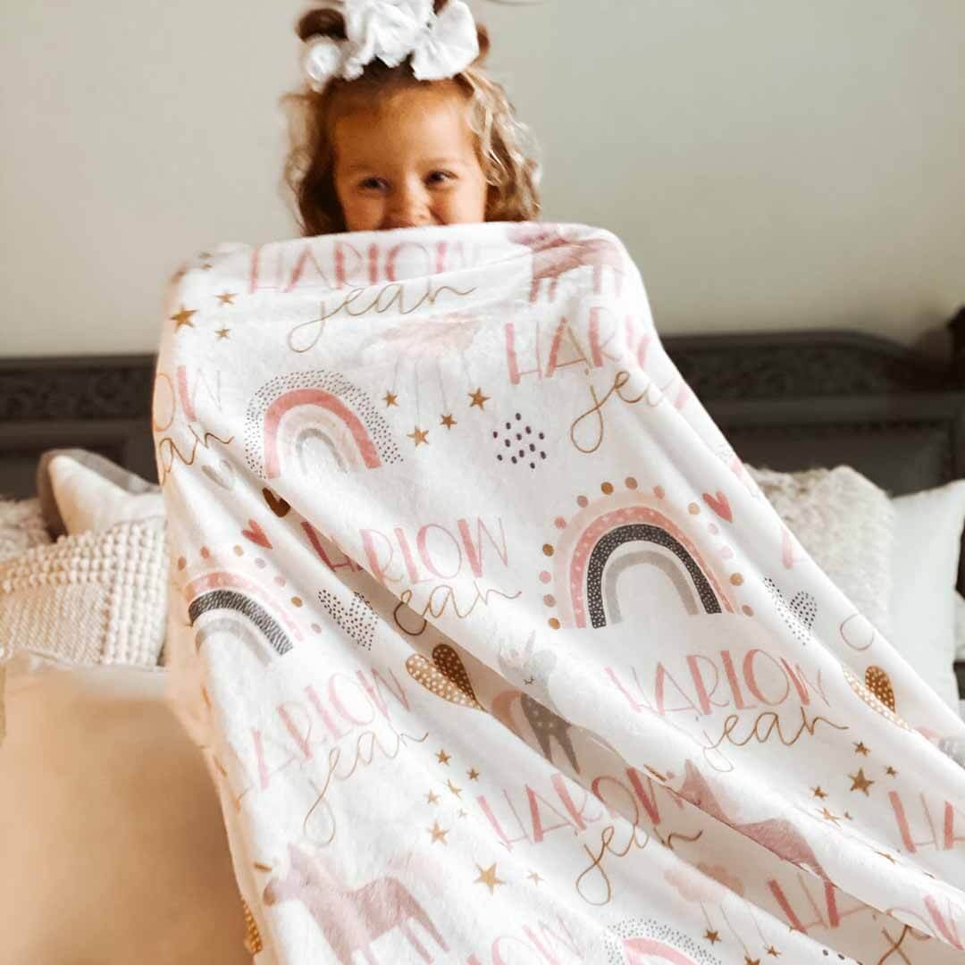Unicorn & Rainbow Party Personalized Toddler Blanket