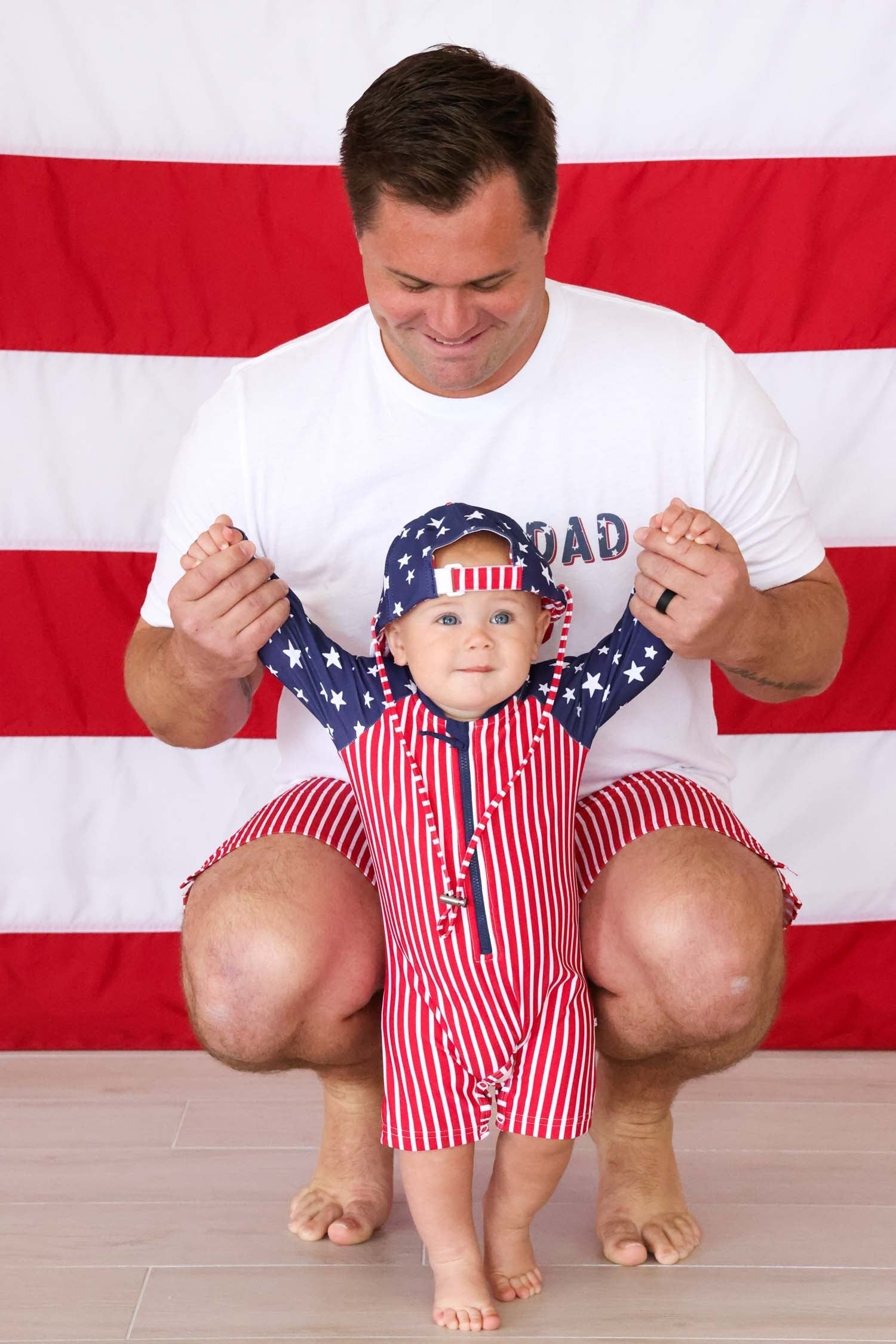 Long Sleeve Rash Guard Swim Romper Shortie | Stars & Stripes Party