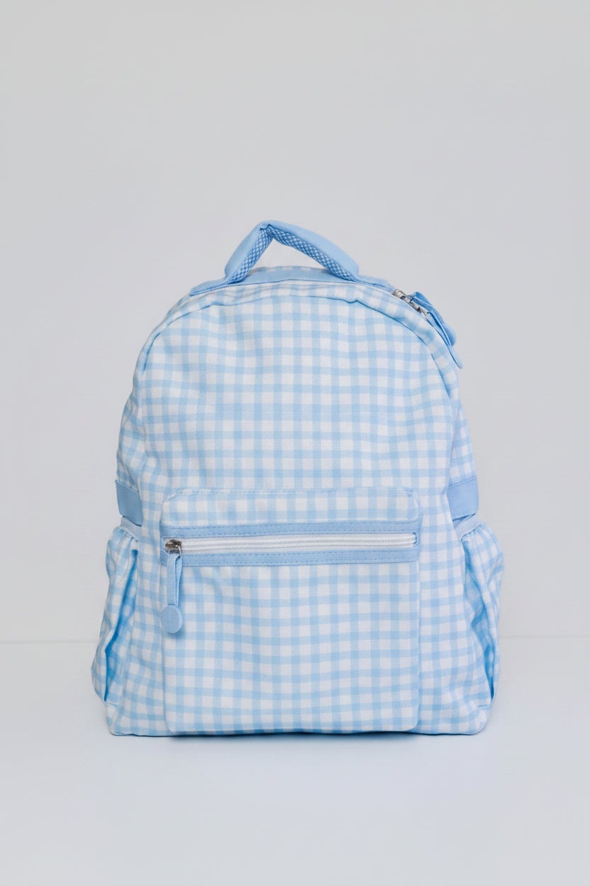 Kids Embroidered Backpack | Blue Gingham