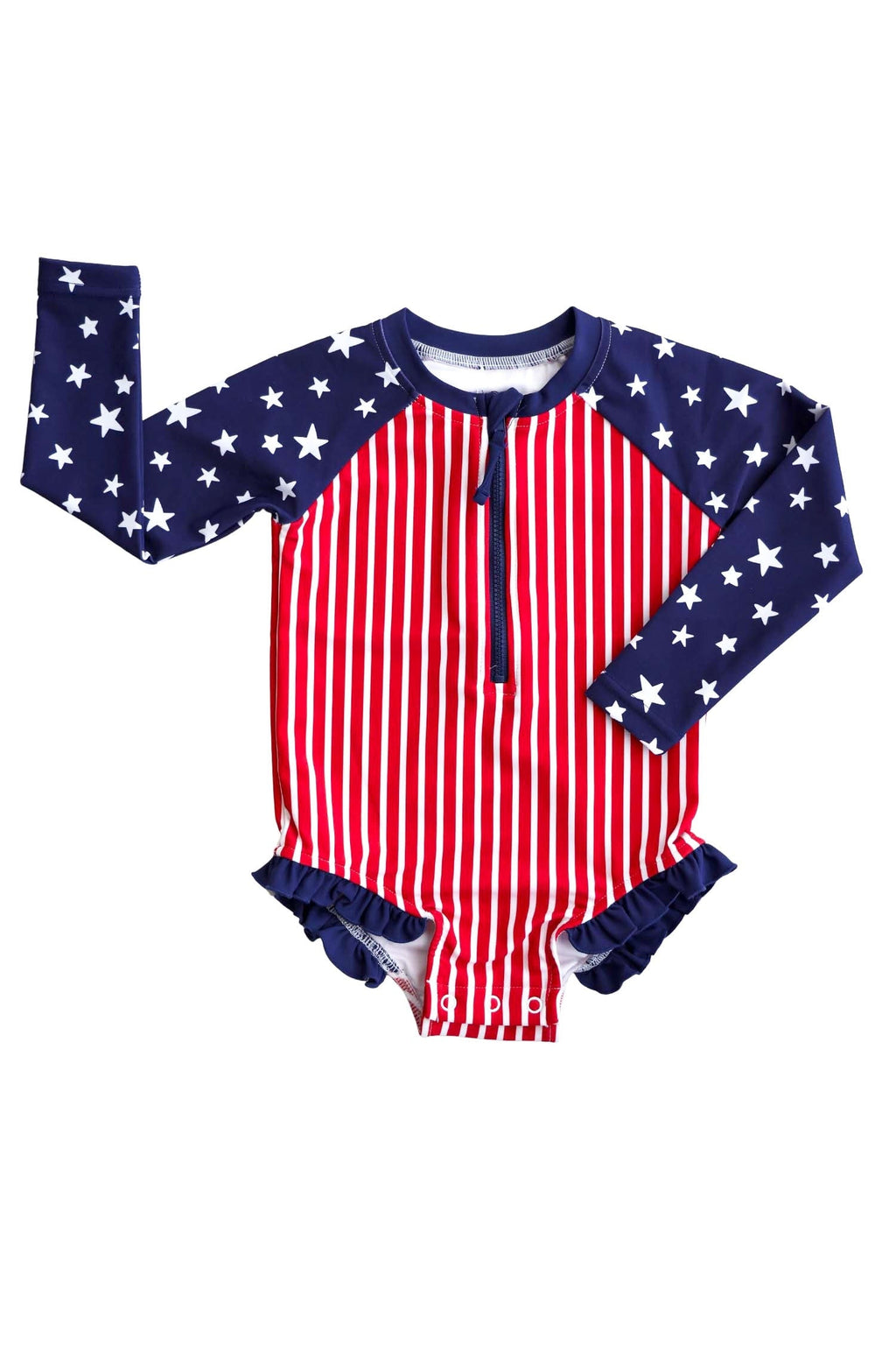 Long Sleeve Rash Guard with Front Zipper | Stars & Stripes Party