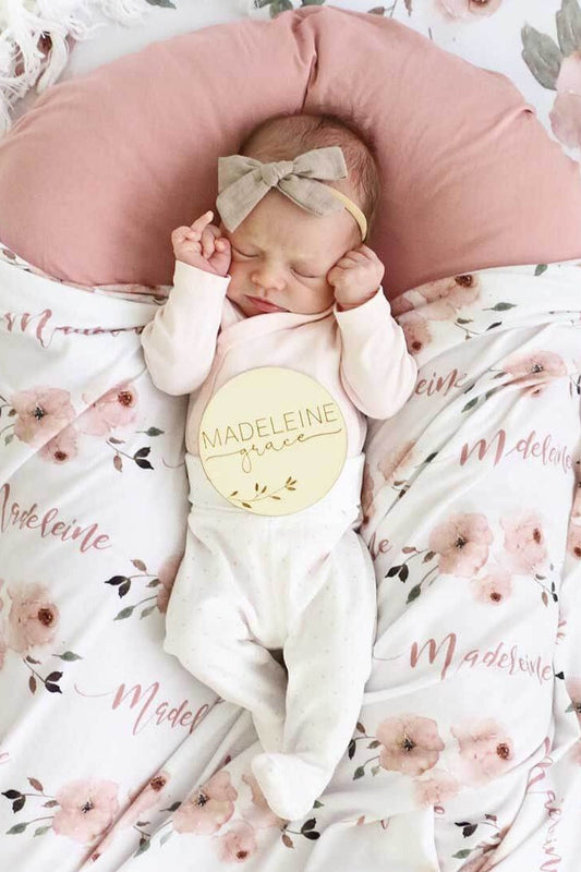 Millie's Dusty Rose Garden Personalized Baby Name Swaddle Blanket